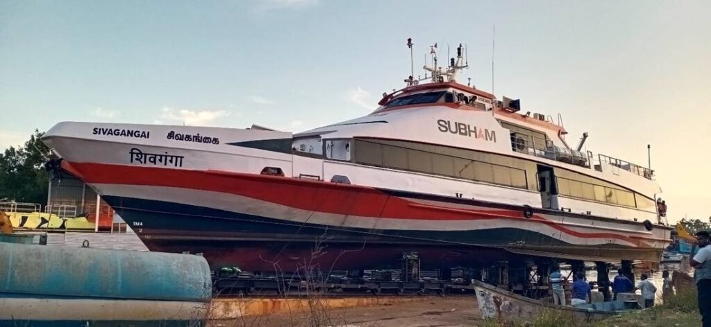 Shubam aluminium passenger ferry vessel on the slipway
